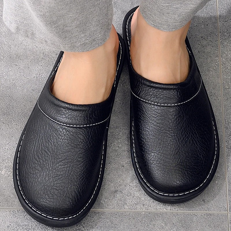 Faux Leather Slip-On House Slippers