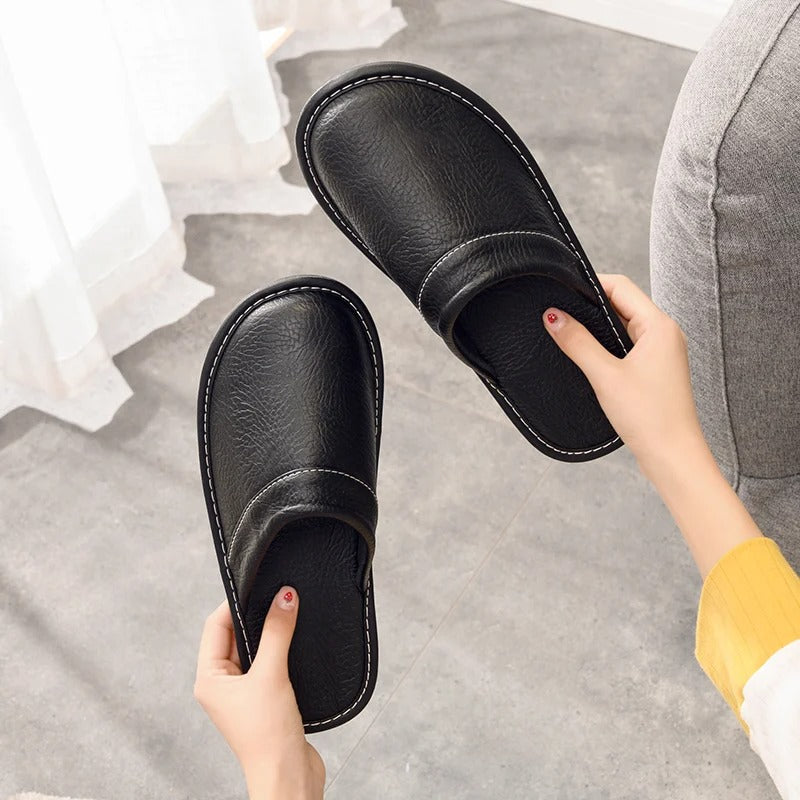 Faux Leather Slip-On House Slippers
