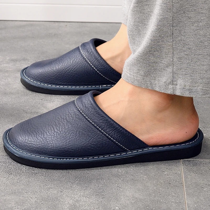 Faux Leather Slip-On House Slippers