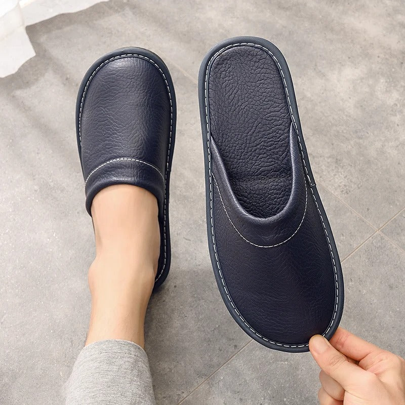 Faux Leather Slip-On House Slippers