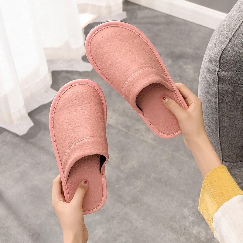 Faux Leather Slip-On House Slippers
