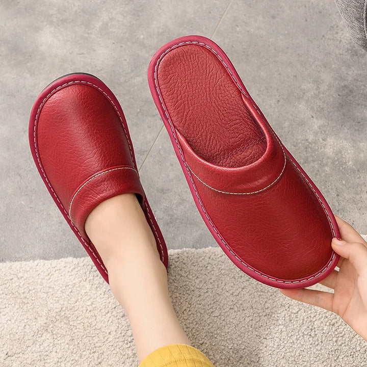 Faux Leather Slip-On House Slippers