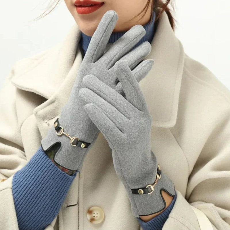 Women’s Suede-Texture Horsebit-Detail Winter Gloves