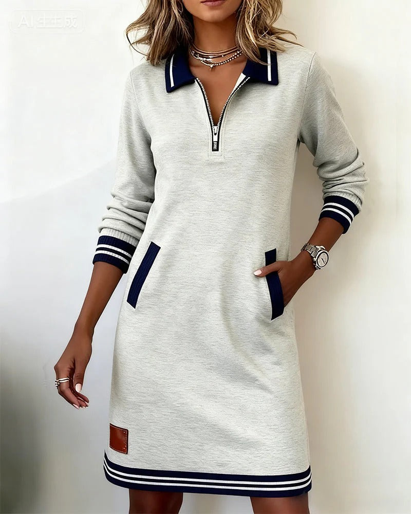 Women’s Cotton Blend Knit Zip Up Polo Sweatshirt Dress