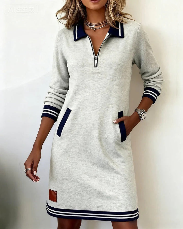 Women’s Cotton Blend Knit Zip Up Polo Sweatshirt Dress