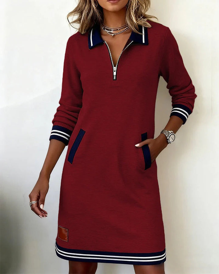 Women’s Cotton Blend Knit Zip Up Polo Sweatshirt Dress