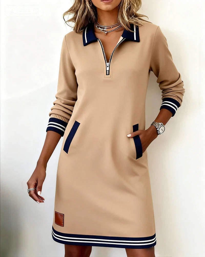 Women’s Cotton Blend Knit Zip Up Polo Sweatshirt Dress