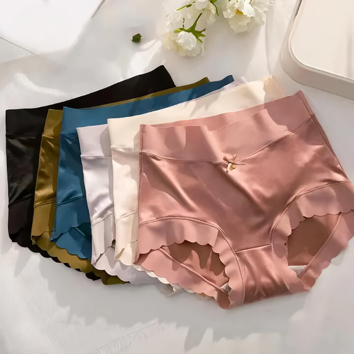 Women’s Satin Scallop Edge High Waist Briefs 5 Pack
