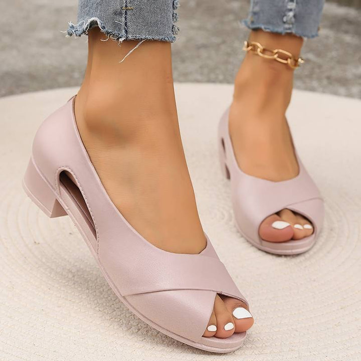 Women’s Peep Toe Cross Strap Block Heel Sandals