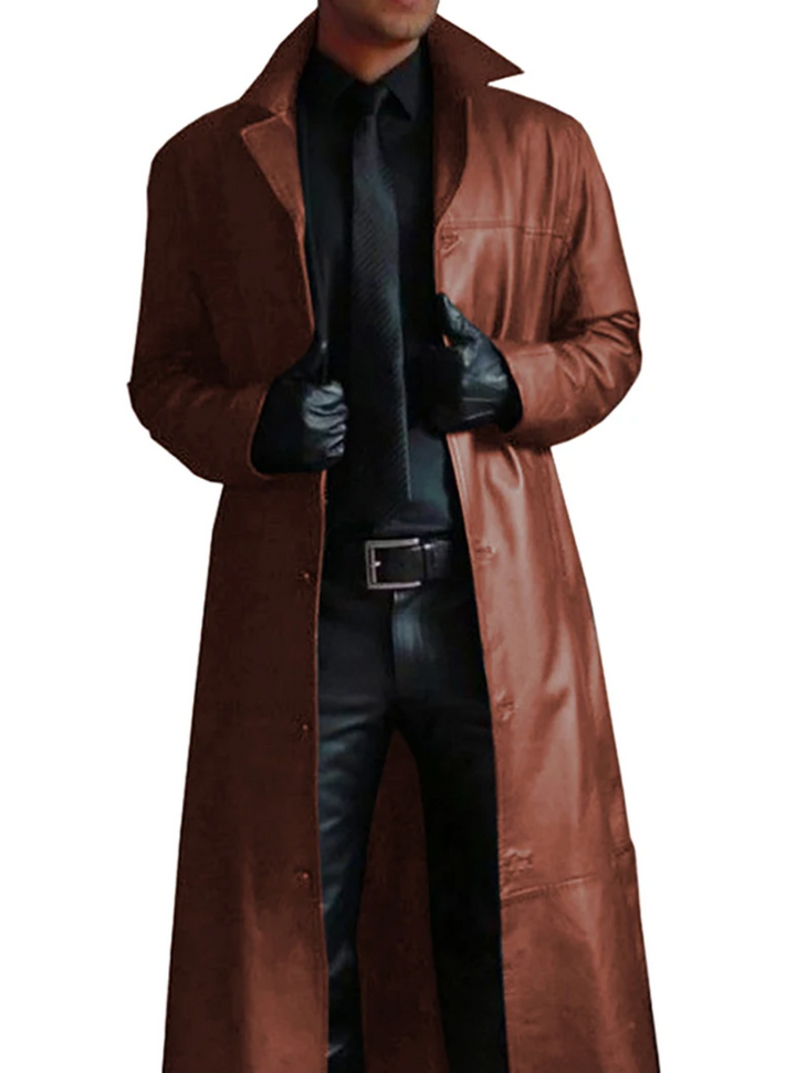 Men’s Faux Leather Longline Trench Coat