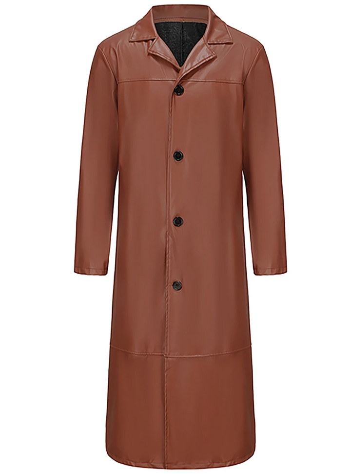 Men’s Faux Leather Longline Trench Coat