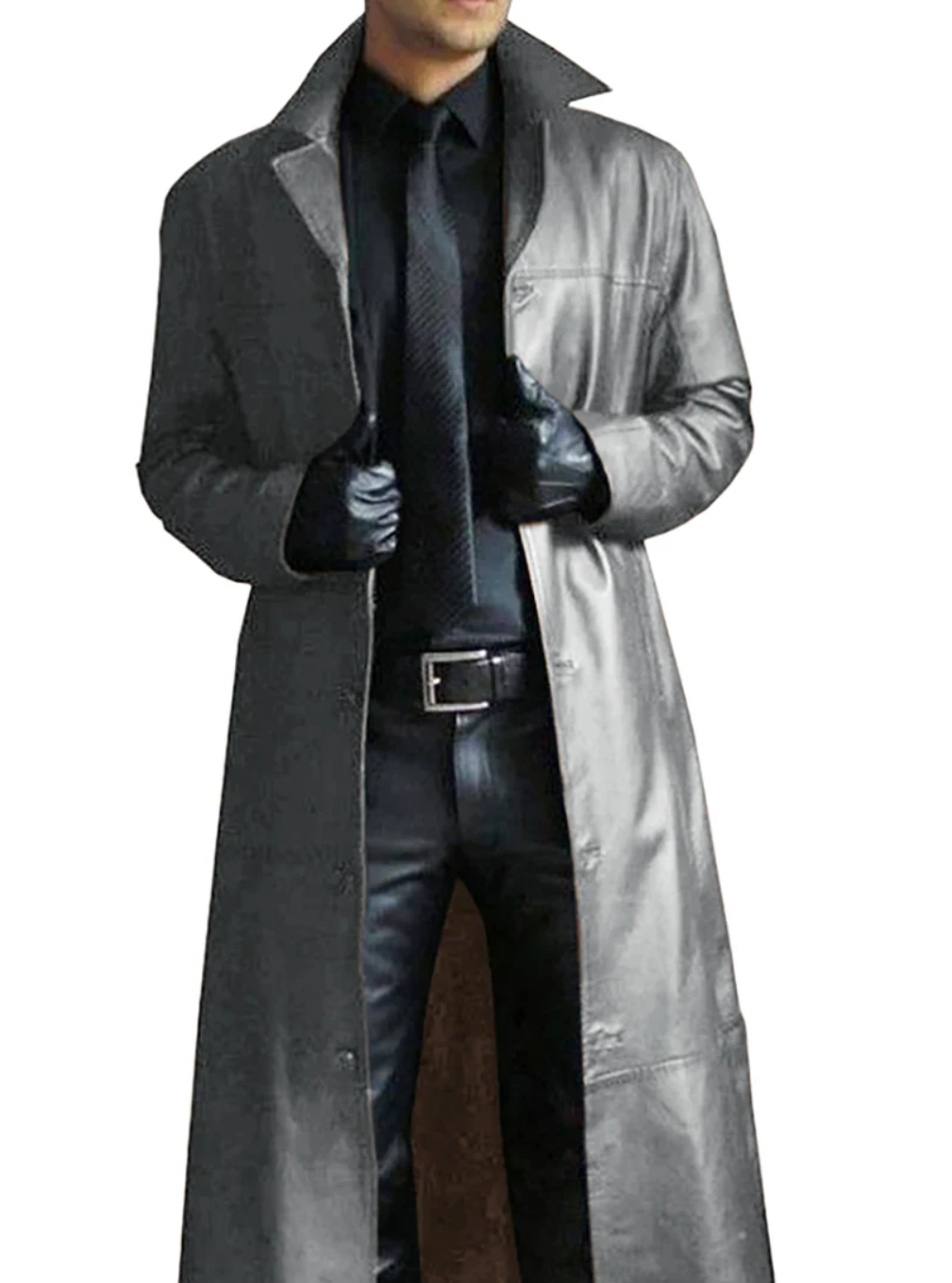 Men’s Faux Leather Longline Trench Coat