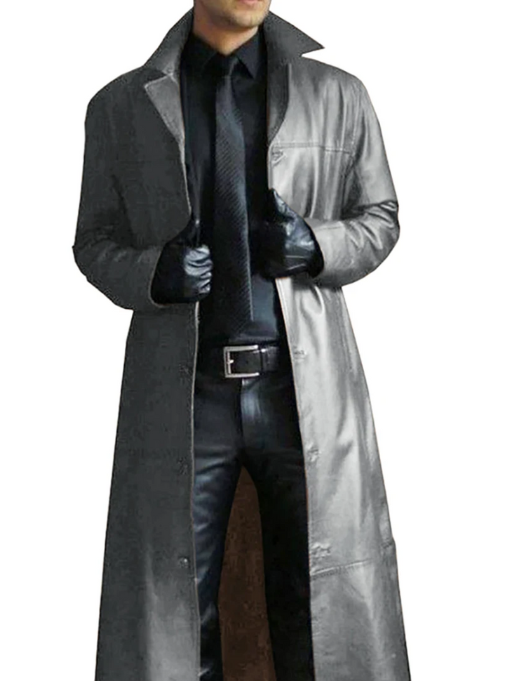 Men’s Faux Leather Longline Trench Coat