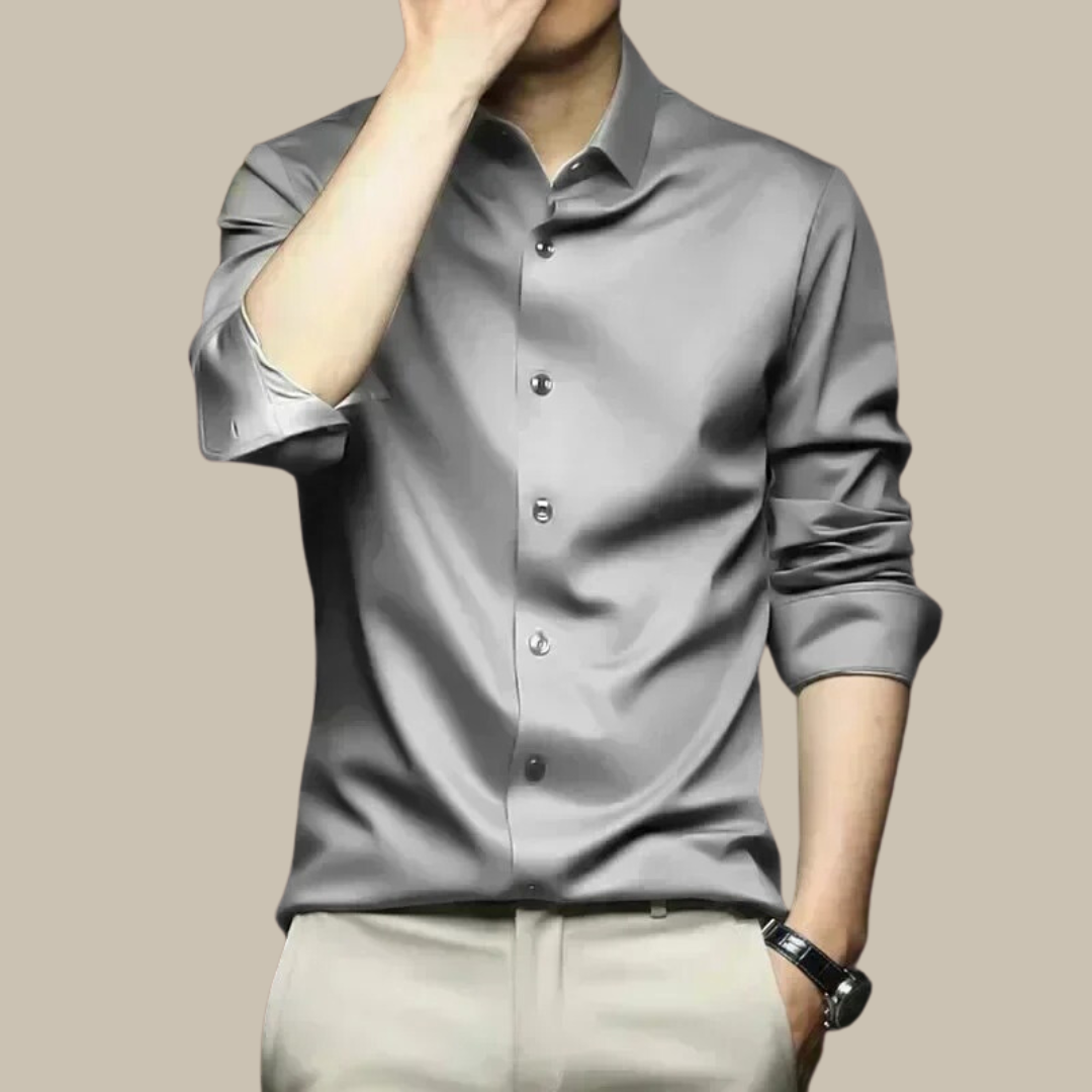 Men’s Slim Fit Satin Dress Shirt Long Sleeve