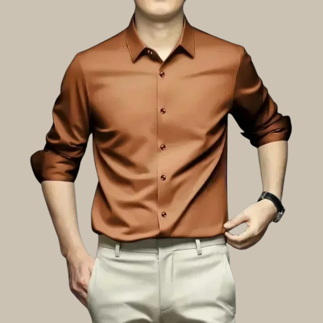 Men’s Slim Fit Satin Dress Shirt Long Sleeve