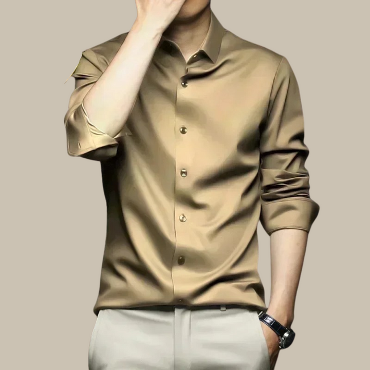 Men’s Slim Fit Satin Dress Shirt Long Sleeve