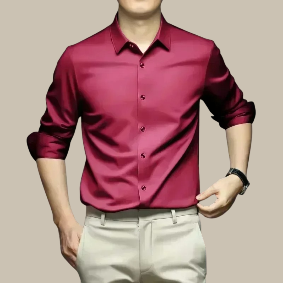 Men’s Slim Fit Satin Dress Shirt Long Sleeve