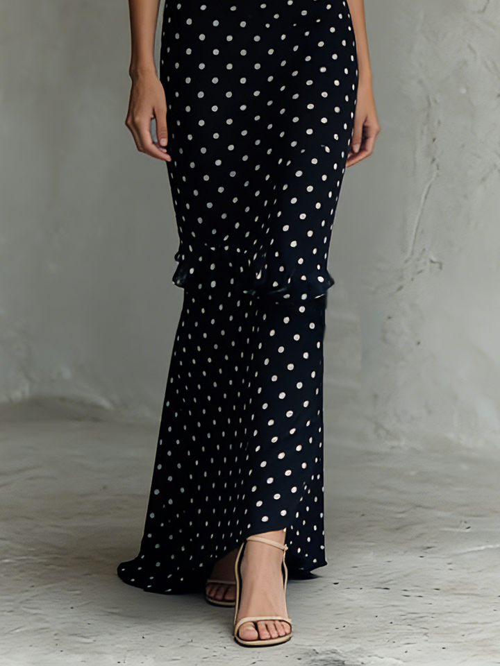 Chiffon One-Shoulder Maxi Dress with Polka Dot Print | Claire
