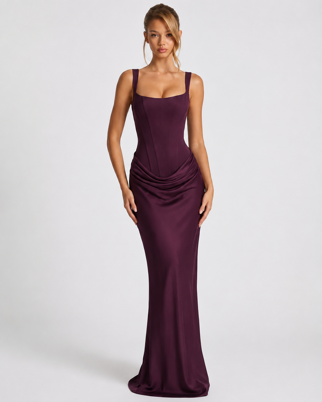 Corset Evening Maxi Dress with Draped Skirt | Raya