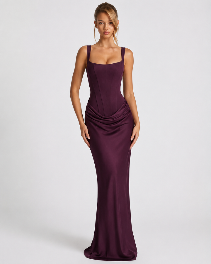 Corset Evening Maxi Dress with Draped Skirt | Raya