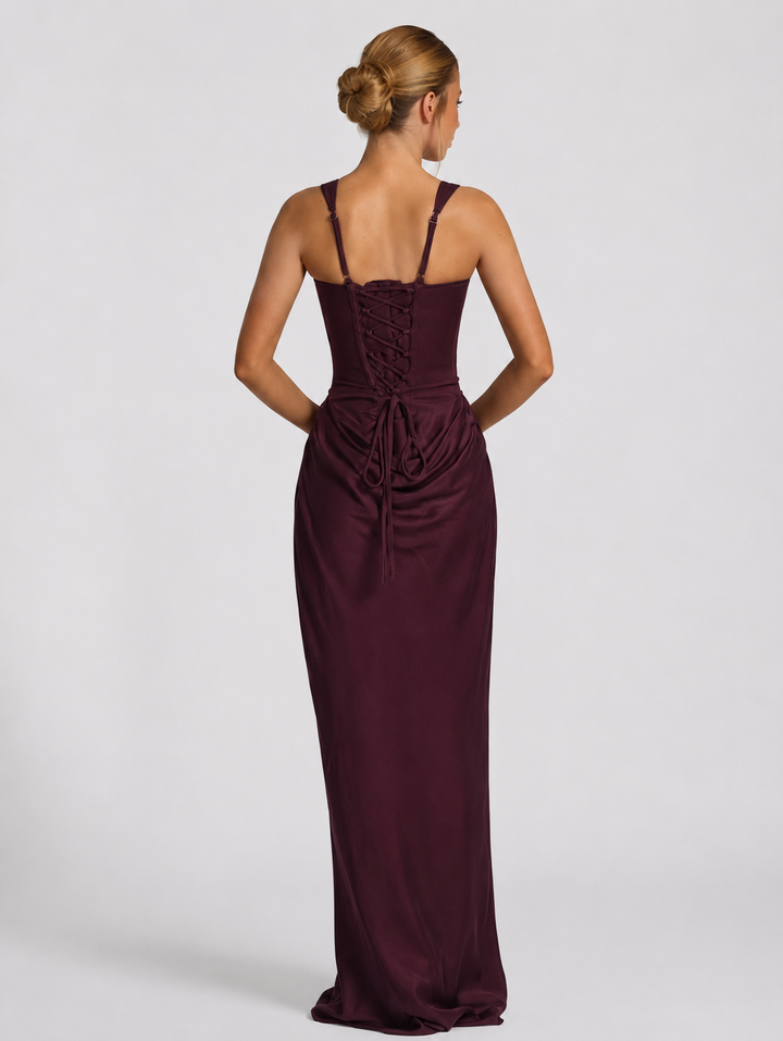 Corset Evening Maxi Dress with Draped Skirt | Raya