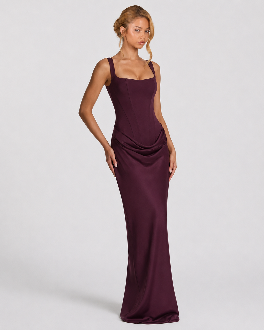 Corset Evening Maxi Dress with Draped Skirt | Raya