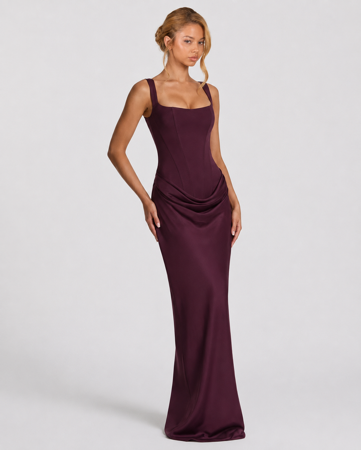 Corset Evening Maxi Dress with Draped Skirt | Raya