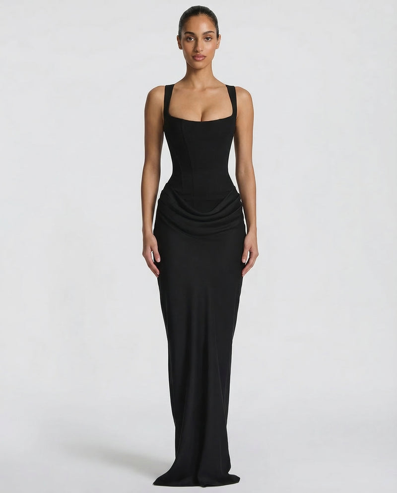 Corset Evening Maxi Dress with Draped Skirt | Raya