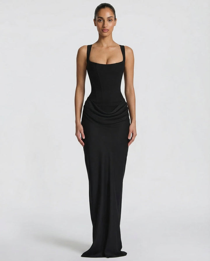 Corset Evening Maxi Dress with Draped Skirt | Raya