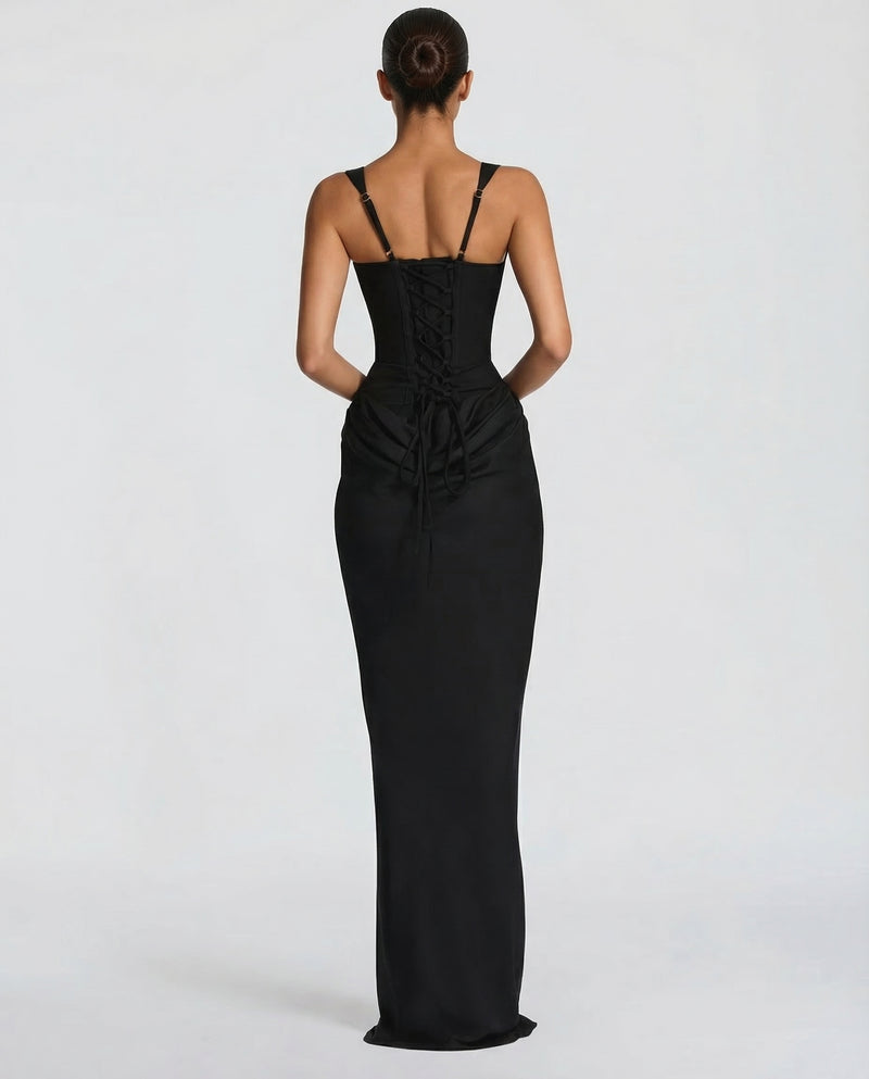 Corset Evening Maxi Dress with Draped Skirt | Raya