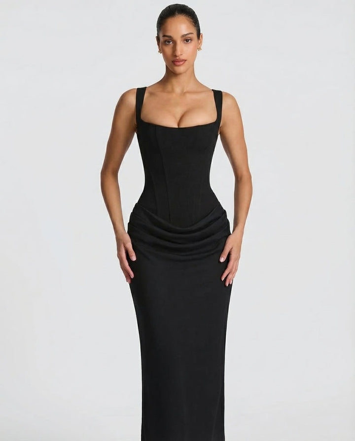 Corset Evening Maxi Dress with Draped Skirt | Raya