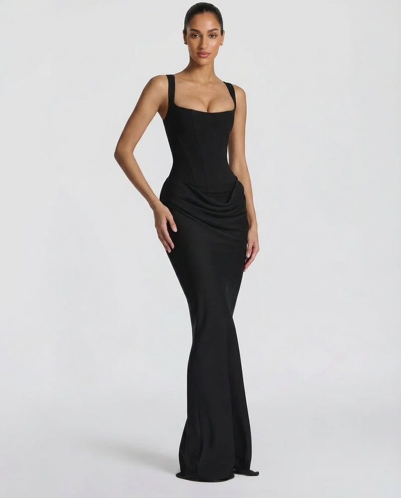 Corset Evening Maxi Dress with Draped Skirt | Raya