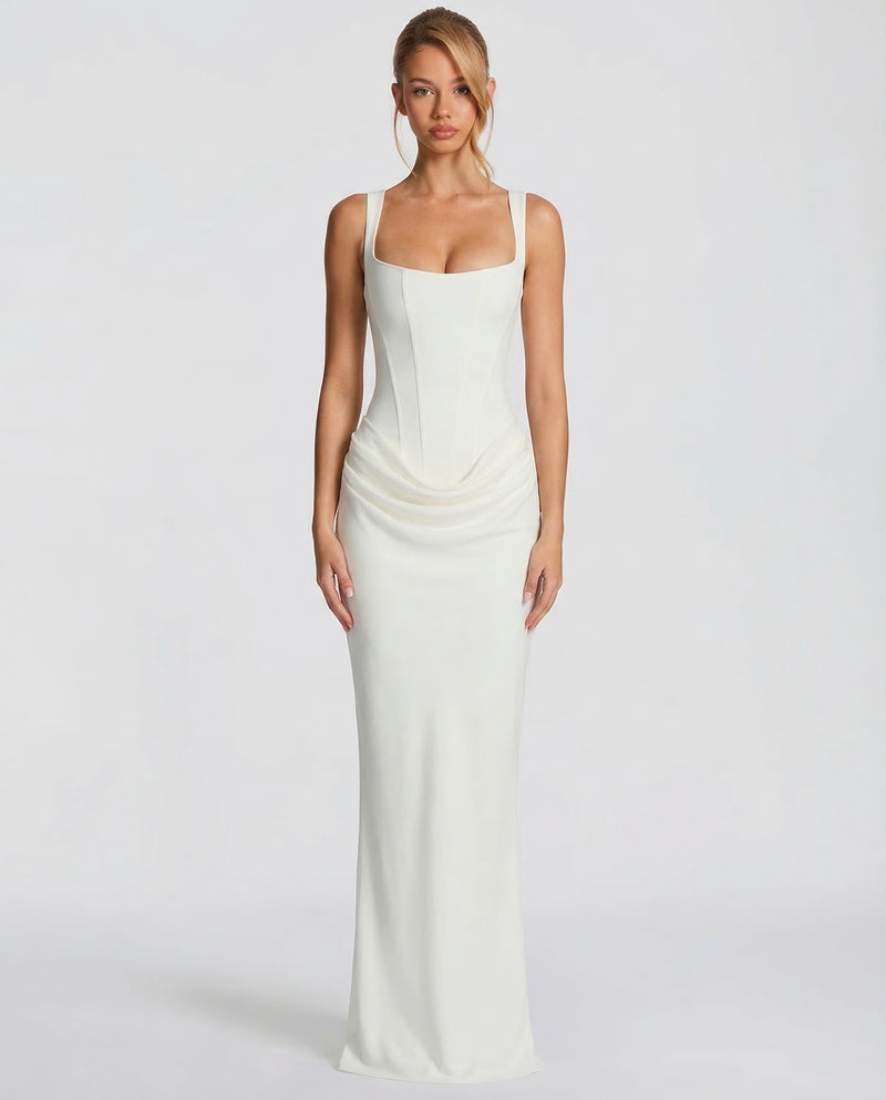Corset Evening Maxi Dress with Draped Skirt | Raya
