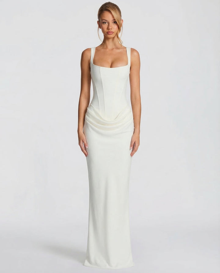 Corset Evening Maxi Dress with Draped Skirt | Raya