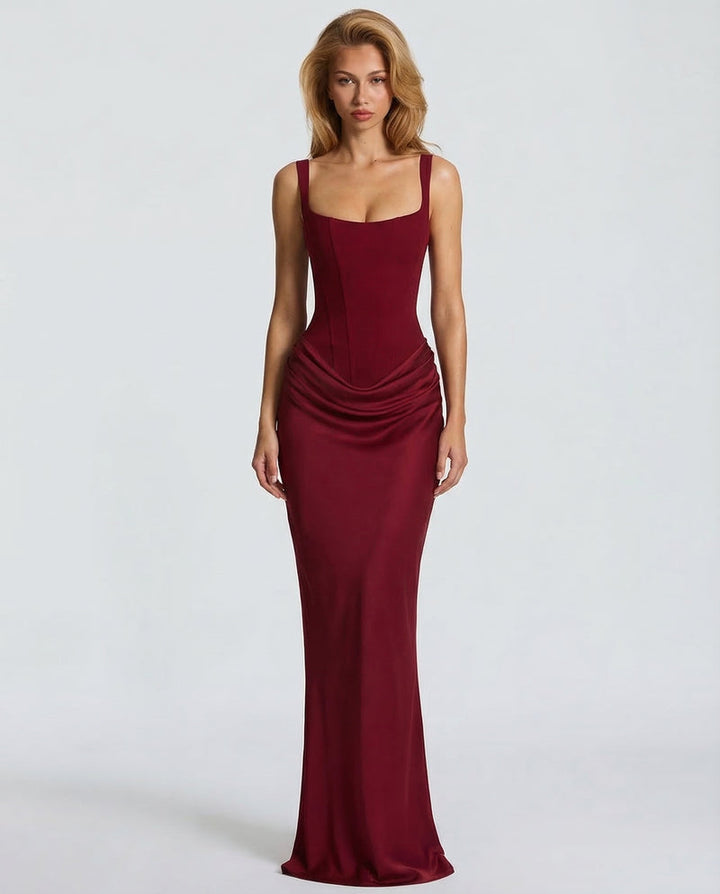 Corset Evening Maxi Dress with Draped Skirt | Raya