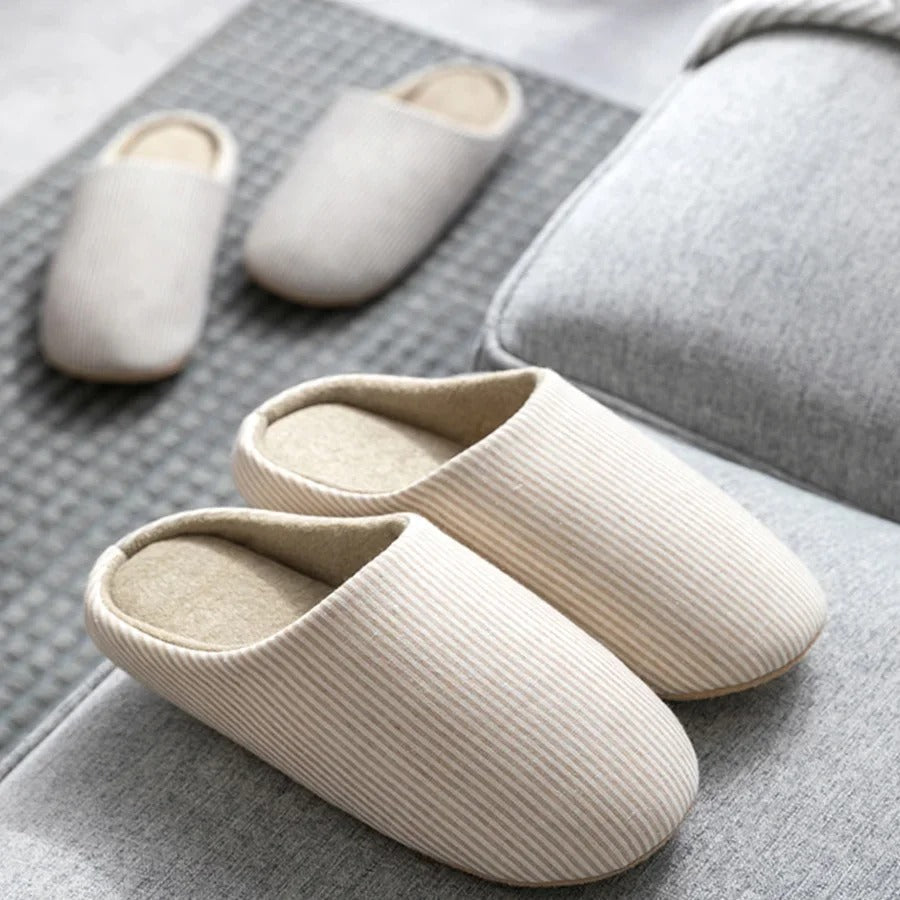 Ribbed Knit Cotton House Slippers