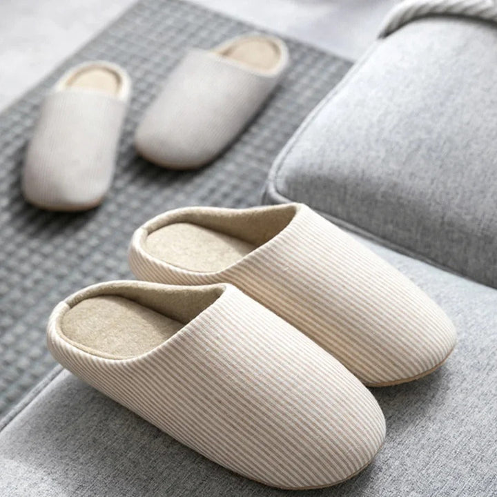 Ribbed Knit Cotton House Slippers