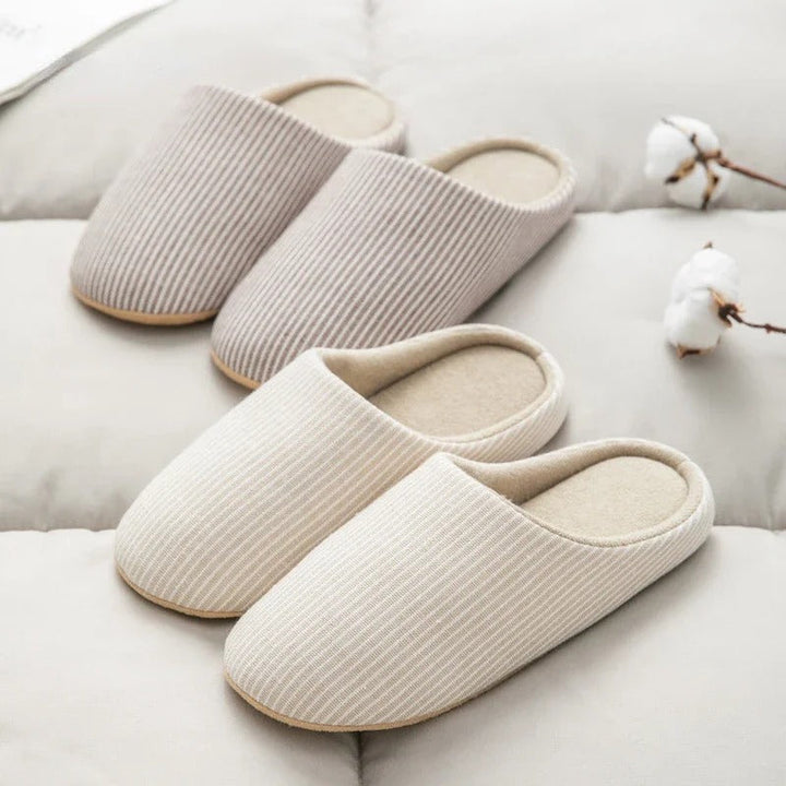 Ribbed Knit Cotton House Slippers