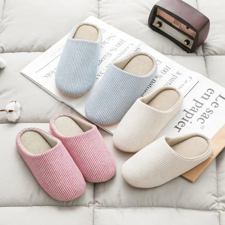 Ribbed Knit Cotton House Slippers