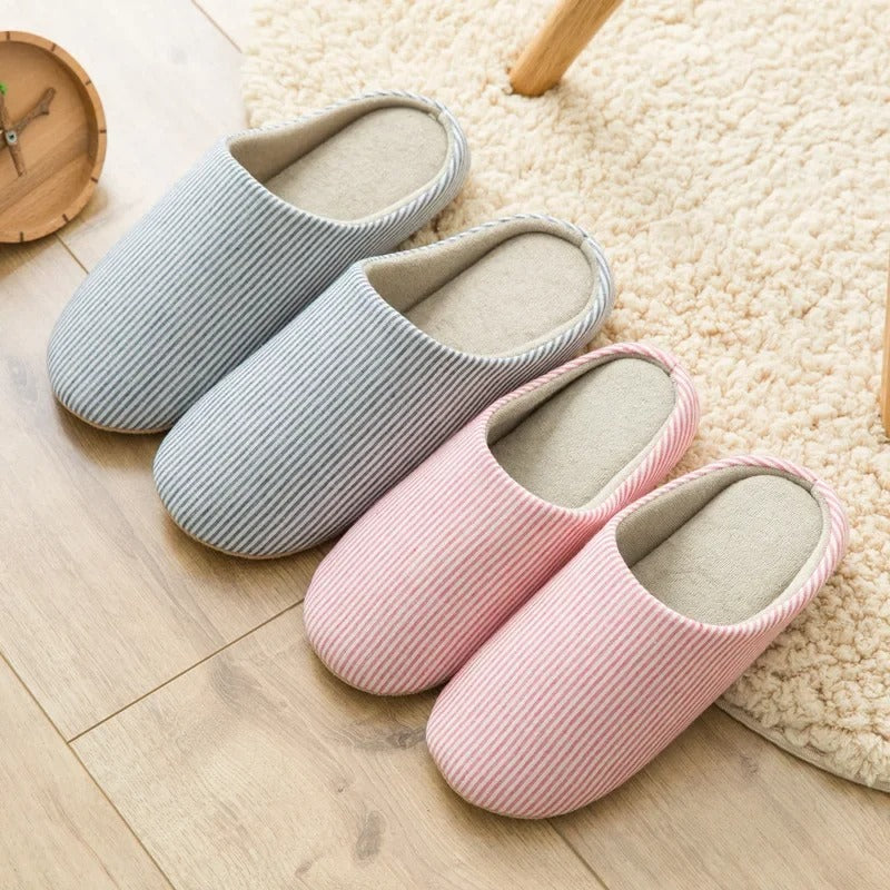 Ribbed Knit Cotton House Slippers