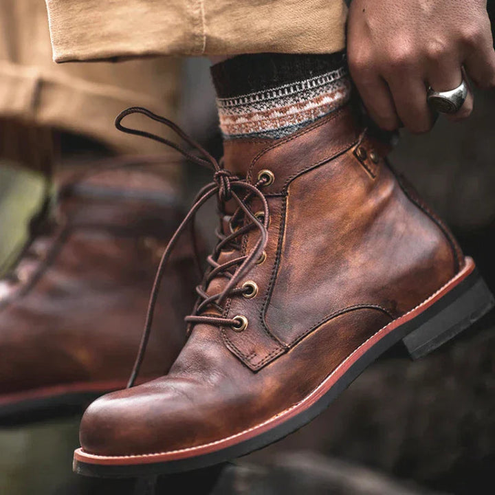 Men’s Vintage Lace-Up Faux Leather Ankle Work Boots