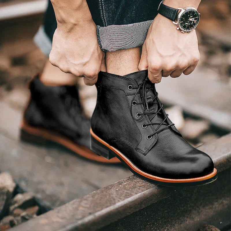 Men’s Vintage Lace-Up Faux Leather Ankle Work Boots