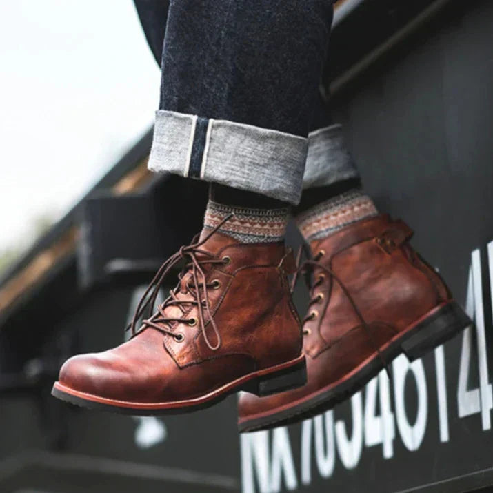 Men’s Vintage Lace-Up Faux Leather Ankle Work Boots