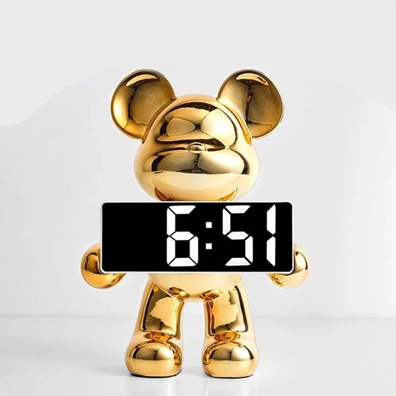 Digital Alarm Clock in Unique Bear Design with Chrome Finish - Modern Decor 2