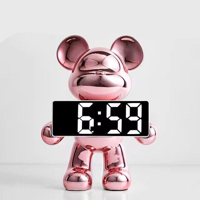 Digital Alarm Clock in Unique Bear Design with Chrome Finish - Modern Decor 3