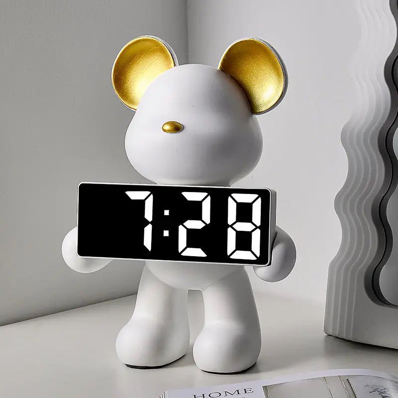Digital Alarm Clock in Unique Bear Design with Chrome Finish - Modern Decor 4