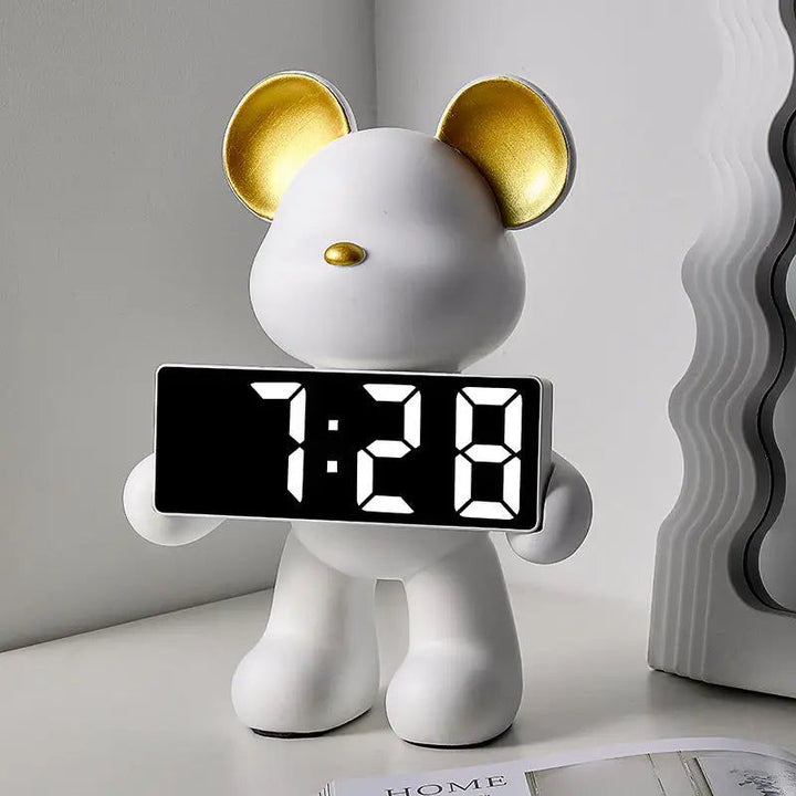 Digital Alarm Clock in Unique Bear Design with Chrome Finish - Modern Decor 4