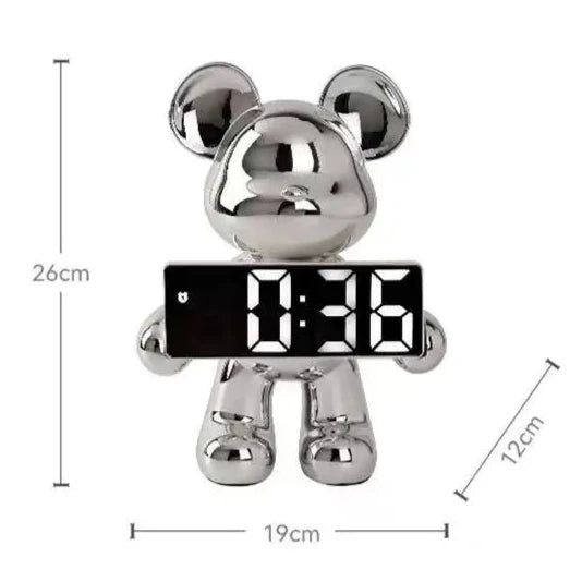 Digital Alarm Clock in Unique Bear Design with Chrome Finish - Modern Decor 5