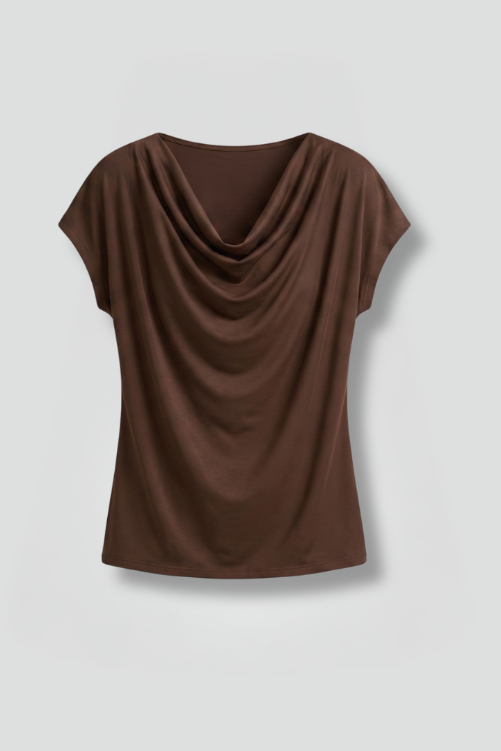 Short Sleeve Draped Blouse with Cowl Neck | Clara