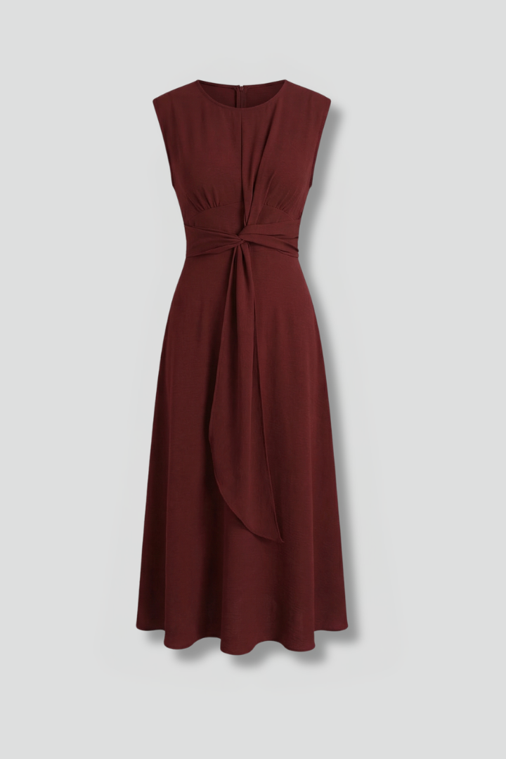 Elegant Sleeveless Midi Dress with Round Neckline | Sophia